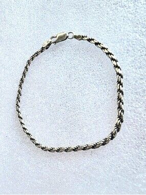 Vintage Italian 925 Sterling Silver 8" Rope Chain Bracelet Oxidized Twisted Link